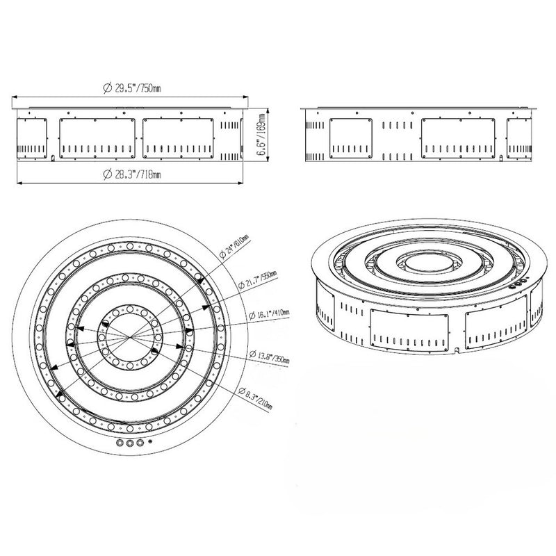 Camino elettrico a Vapore Acqueo 3D bruciatore inserto tondo da incasso d. 75 ROUND3D750