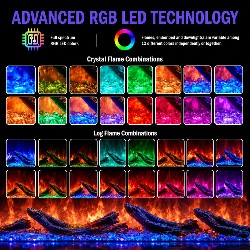Camino elettrico da incasso a parete frontale L 130 LED RGB APP DETROIT130