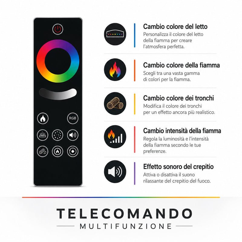 Camino elettrico da incasso a parete frontale L 150 LED RGB APP DETROIT150
