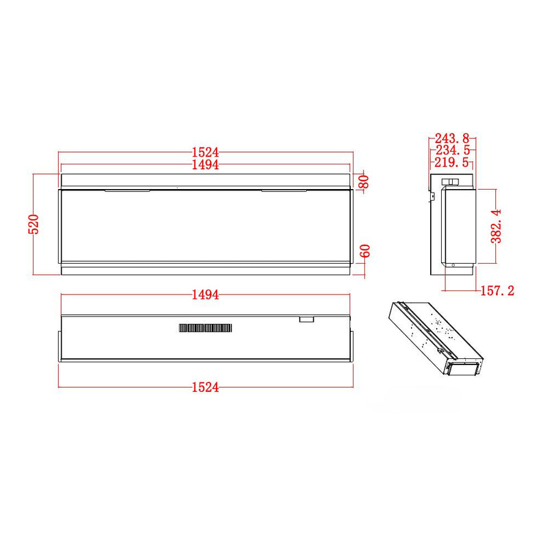 Camino elettrico da incasso tecnologia LCD LED FILADELFIA150