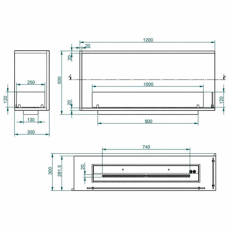 Camino a bioetanolo da incasso ad angolo biocamino angolare 120×50 URANO120 DX TOPLINE