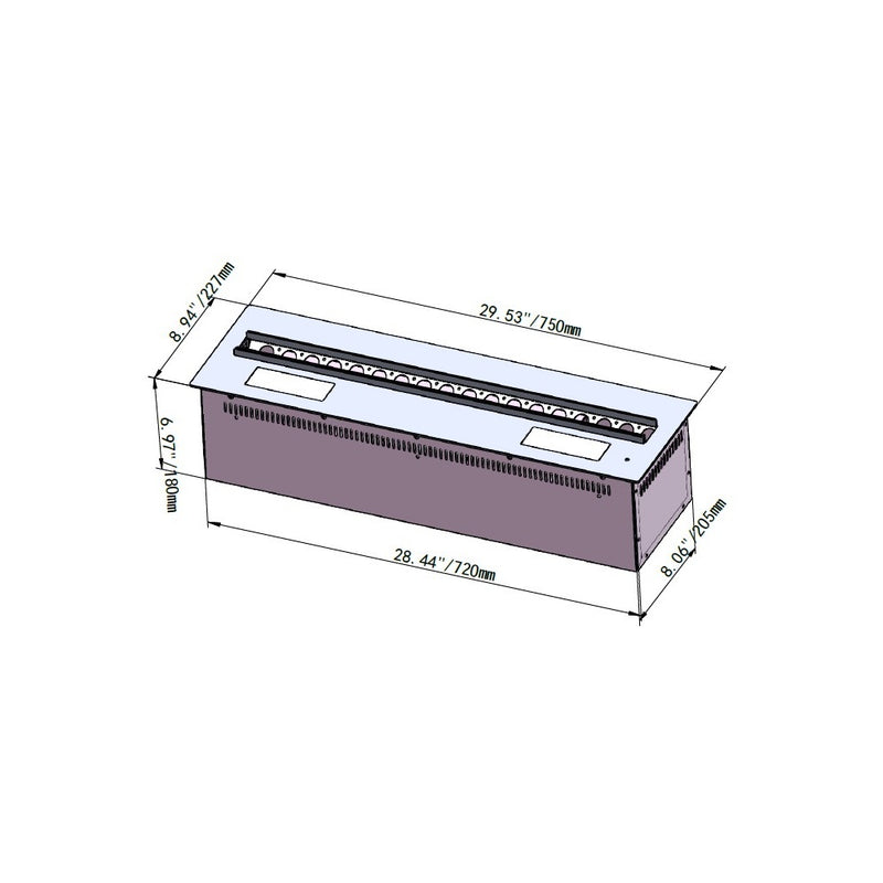 Camino elettrico a Vapore Acqueo 3D APP bruciatore inserto da incasso L 75 VAPOR75