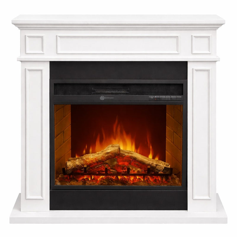 Camino elettrico caminetto da terra JEFFERSON in legno Bianco L89,5 x P28 x H90,5
