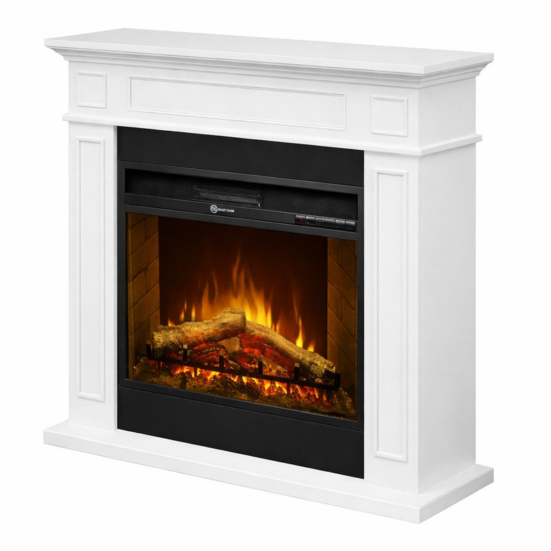 Camino elettrico caminetto da terra JEFFERSON in legno Bianco L89,5 x P28 x H90,5