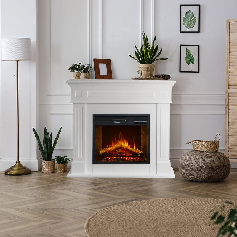 Camino elettrico caminetto da terra CAMBRIDGE in legno Bianco 110x36x100h
