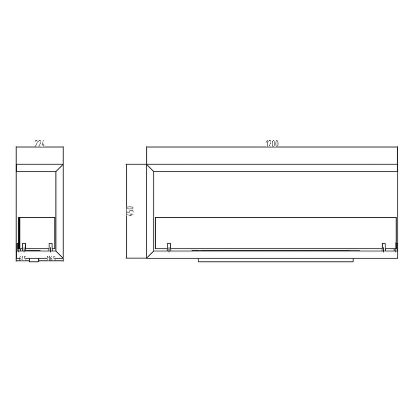 Camino a bioetanolo da incasso ad angolo biocamino angolare 120×45 SUTRI 120 DX