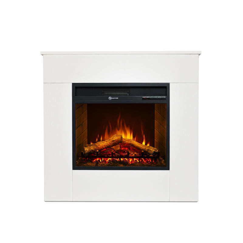 Camino elettrico caminetto da terra in legno bianco MICHELANGELO 96x36x90h