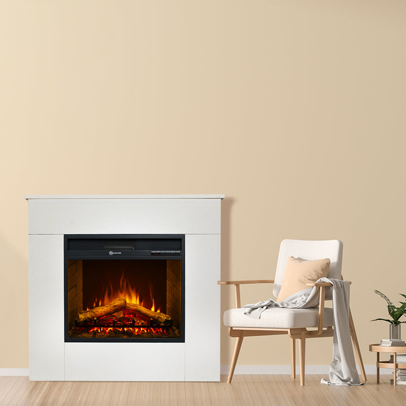 Camino elettrico caminetto da terra in legno bianco MICHELANGELO 96x36x90h