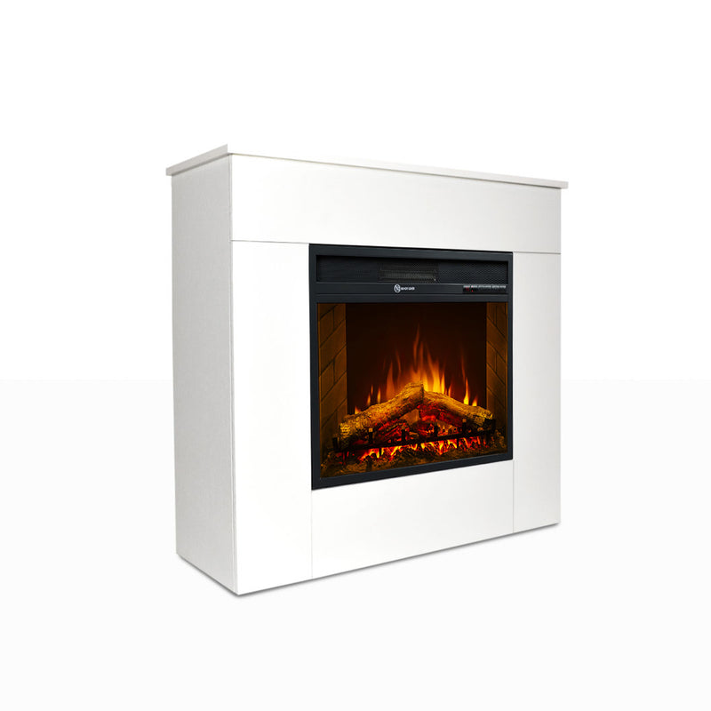 Camino elettrico caminetto da terra in legno bianco MICHELANGELO 96x36x90h