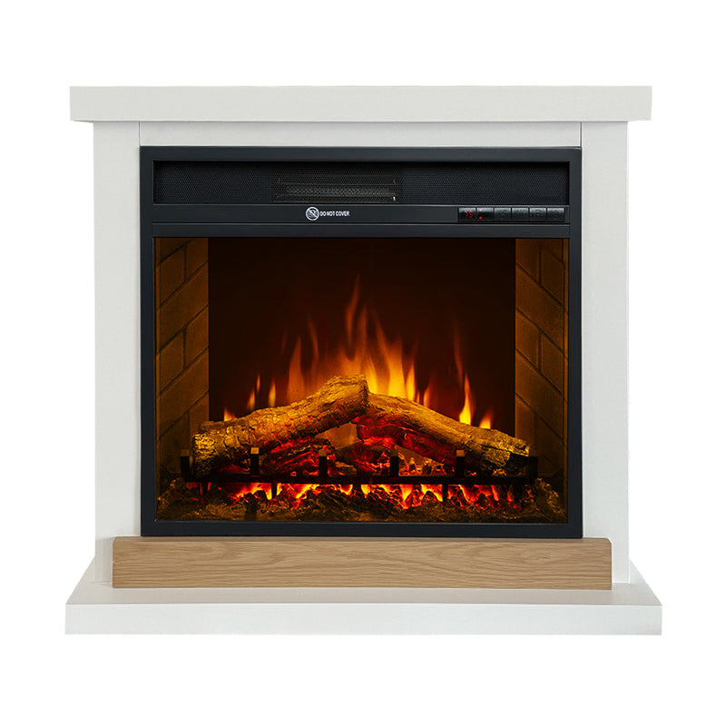 Camino elettrico caminetto da terra Stoccolma in legno bianco L75xP28xH70