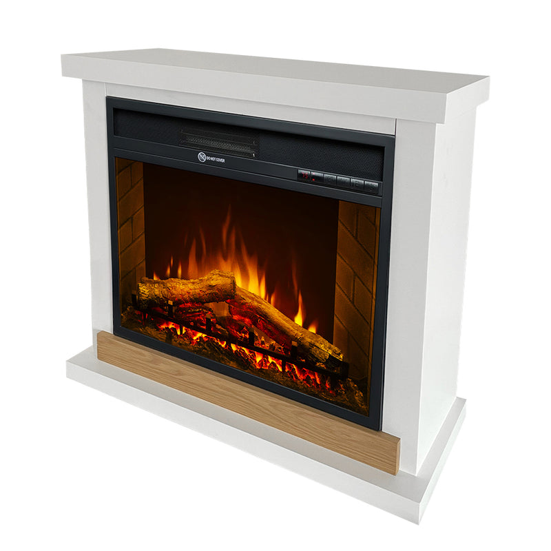 Camino elettrico caminetto da terra Stoccolma in legno bianco L75xP28xH70