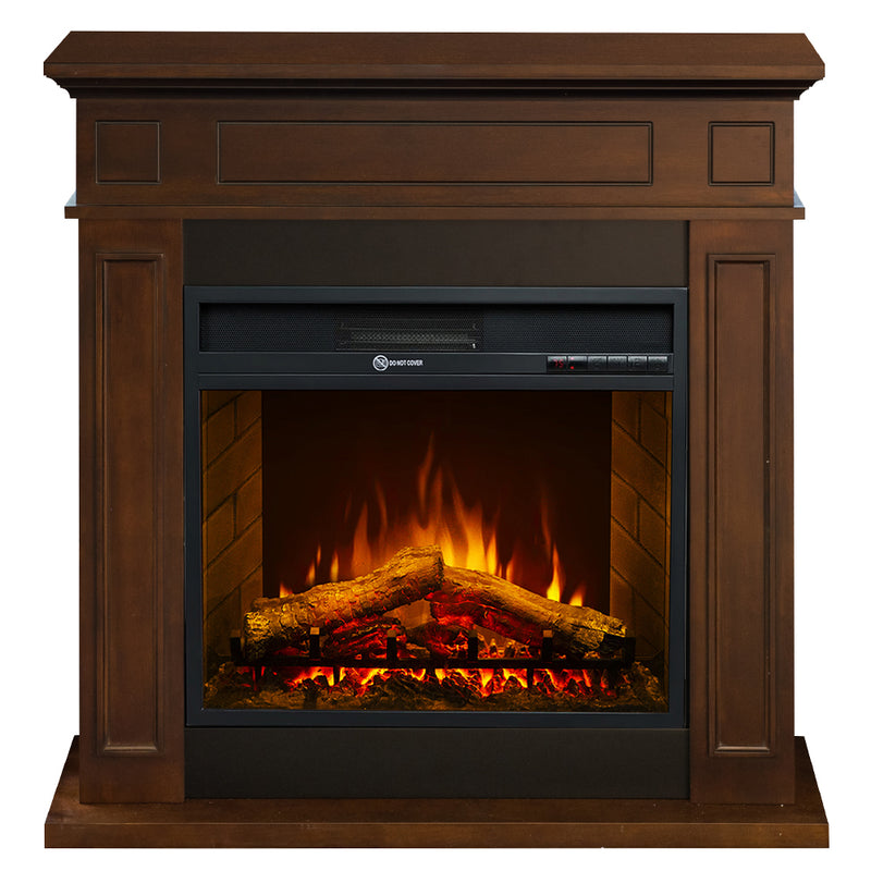 Camino elettrico da terra JEFFERSON in legno Noce L 89,5 x H90,5 x P28