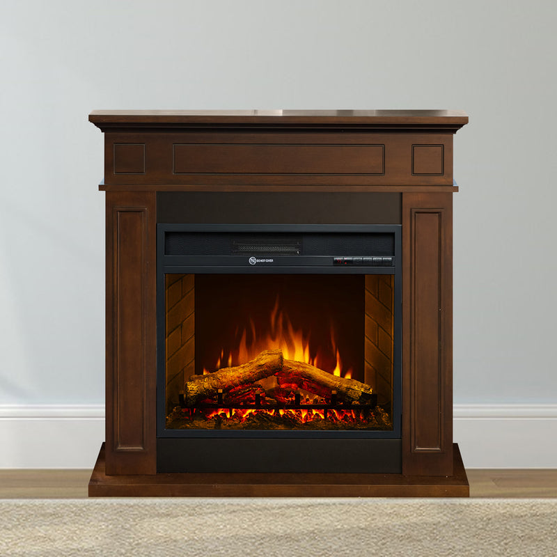 Camino elettrico da terra JEFFERSON in legno Noce L 89,5 x H90,5 x P28