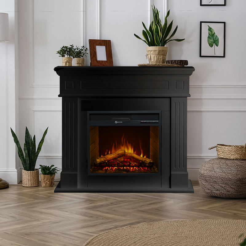 Camino elettrico da terra CAMBRIDGE in legno Nero 110x36x100h