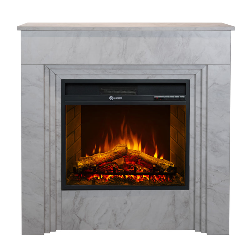 Camino elettrico da terra BELLINI in legno effetto Marmo Bianco L96 x P35 x H96