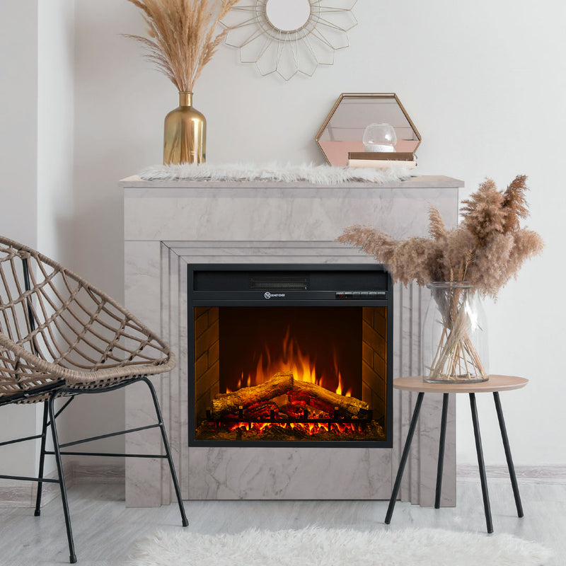 Camino elettrico da terra BELLINI in legno effetto Marmo Bianco L96 x P35 x H96
