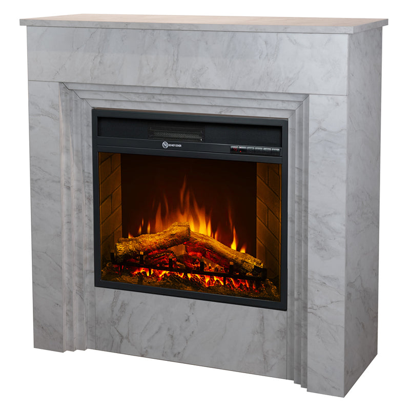 Camino elettrico da terra BELLINI in legno effetto Marmo Bianco L96 x P35 x H96