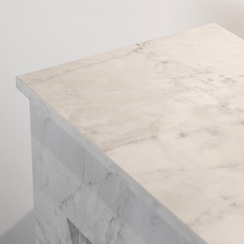 Camino elettrico da terra BELLINI in legno effetto Marmo Bianco L96 x P35 x H96