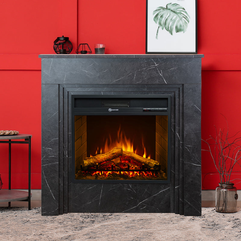 Camino elettrico da terra BELLINI in legno effetto Marmo Nero L96 x P35 x H96