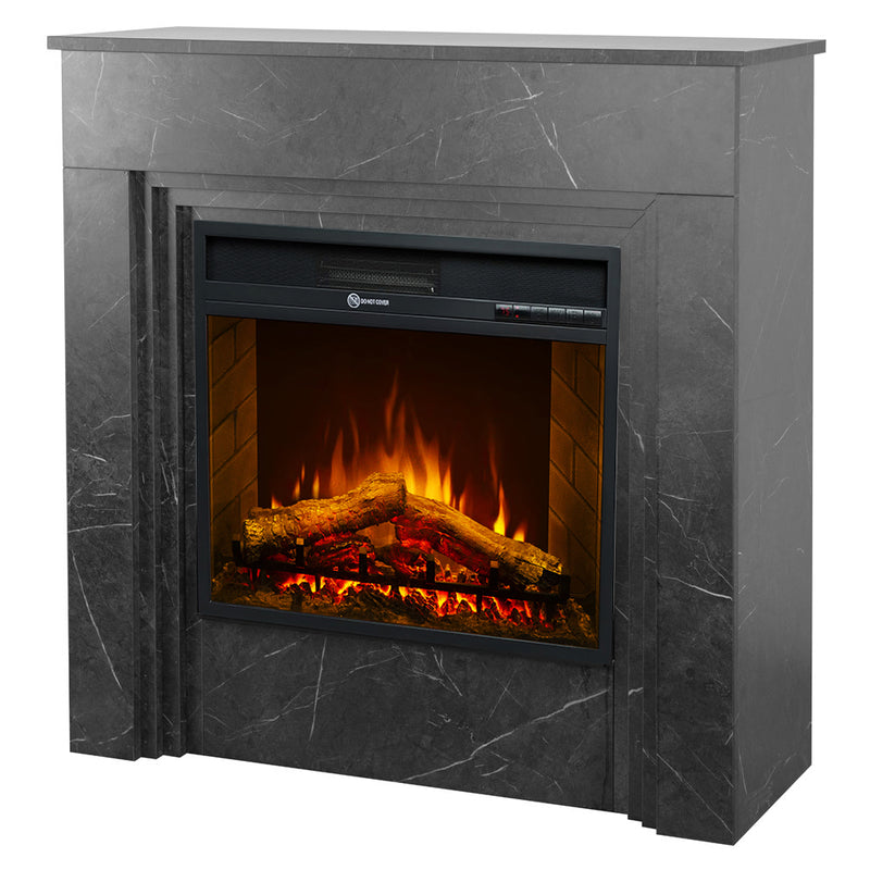 Camino elettrico da terra BELLINI in legno effetto Marmo Nero L96 x P35 x H96