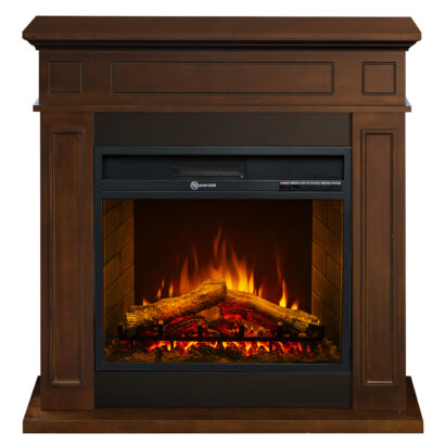 Camino elettrico da terra JEFFERSON in legno Noce L 89,5 x H90,5 x P28