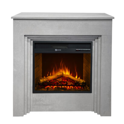 Camino elettrico da terra BELLINI in legno effetto Cemento Made in Italy L96 x P35 x H96