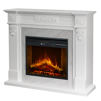 Camino elettrico da terra TRUMAN Bianco effetto marmo L121 x P38 x H108